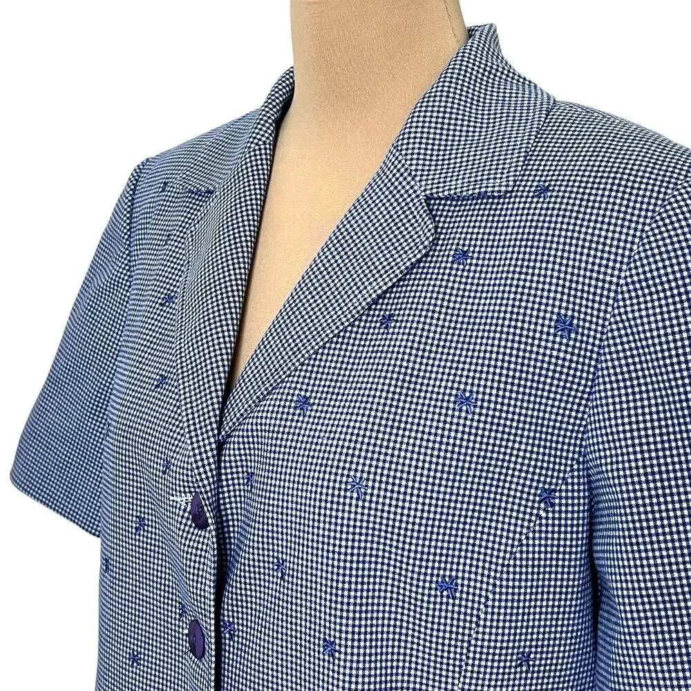 Napa Studio Button Jacket Size 12 Blue Check Embroidered Accents Lined 90s Vtg - Picture 2 of 10